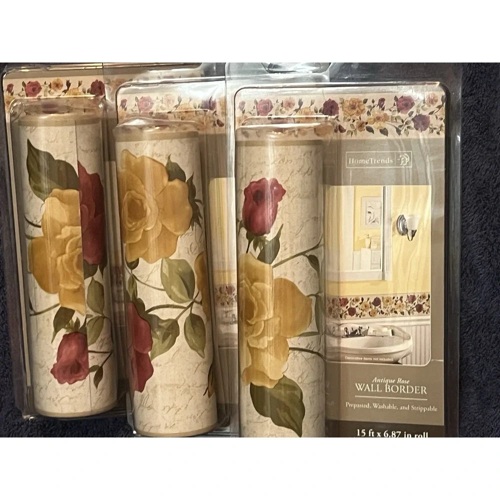 VTG Home Trends Antique Rose Lot of 3 Prepasted Washable Wall Border  15'x6.87